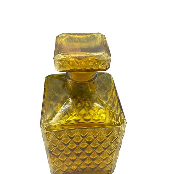 Vintage Mid=Century Amber Diamond cut Decanter and Glasses Dark Wood Caddy - Picture 3 of 8